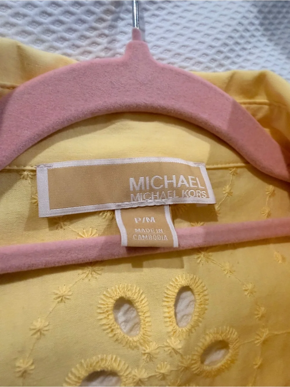 Michael Kors Yellow Cropped Eyelet Button-Down Shirt